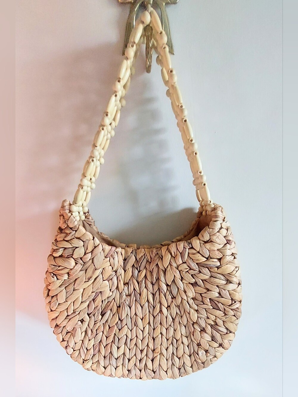 A New Day Natural Straw Beaded Shoulder Bag - Beige